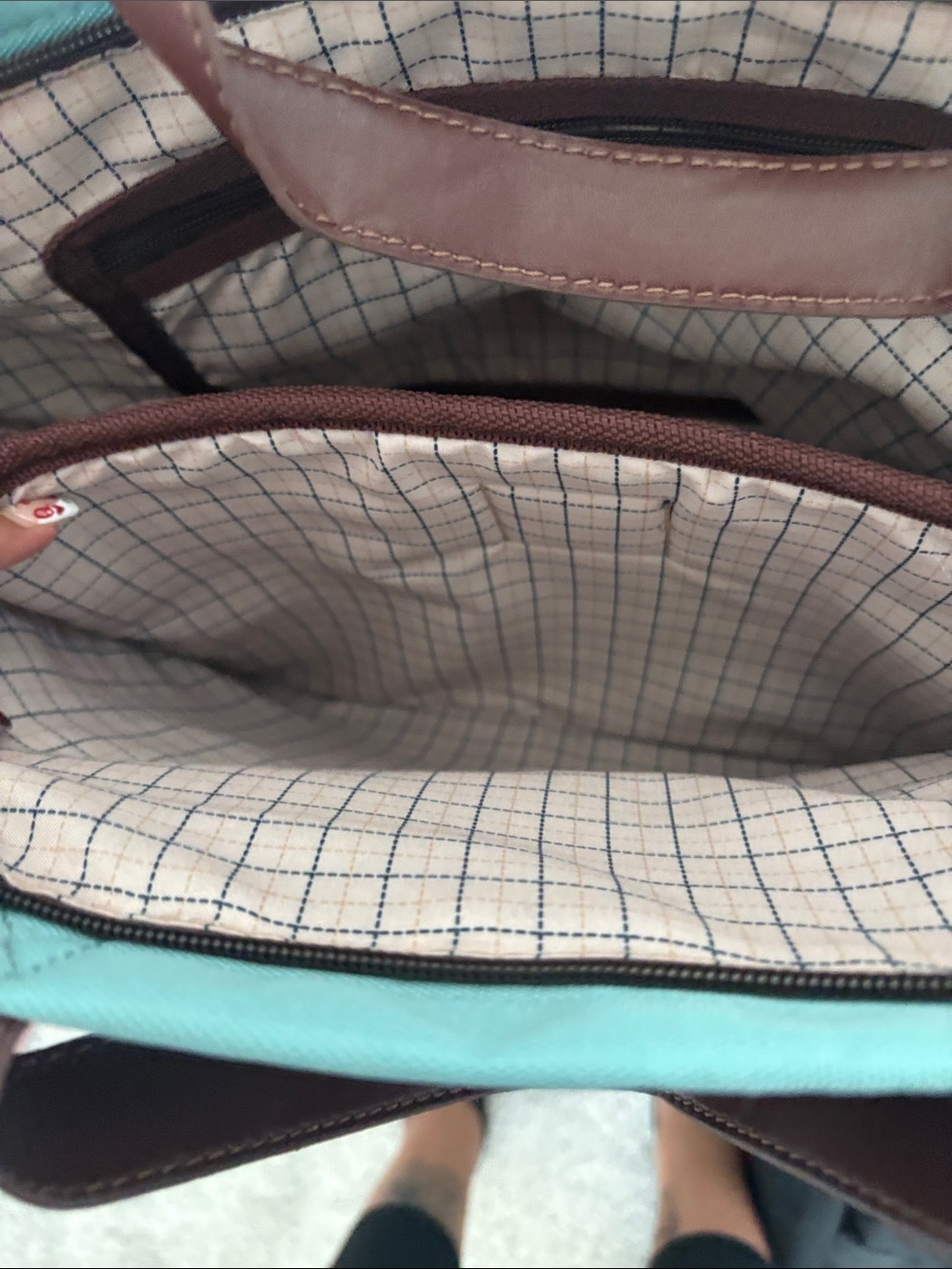 Pendleton Turquoise Aztec-Pattern Tote with Brown Trim - Picture 4 of 5